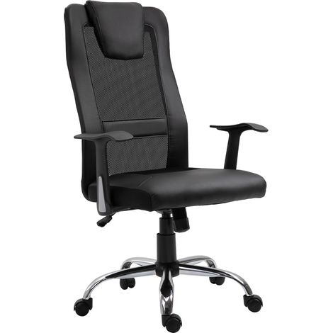 Chaise de bureau pivotante, chaise de direction réglable en hauteur, chaise de bureau ergonomique, en polyuréthane noir, 66 x 73 x 108-118 cm
