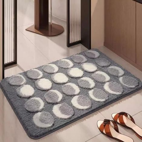 Tapis De Bain - 40 X 60 Cm - Polypropylène - Semelle En Caoutchouc Antidérapant - Motif À Pois Gris - 1 Pièce (1/3)