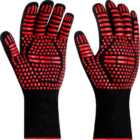 Gants de barbecue - Accessoires de cuisine et de four résistants à la chaleur jusqu'à 800 °C pour barbecue et cheminée (rouge) - AquaForge (1/5)