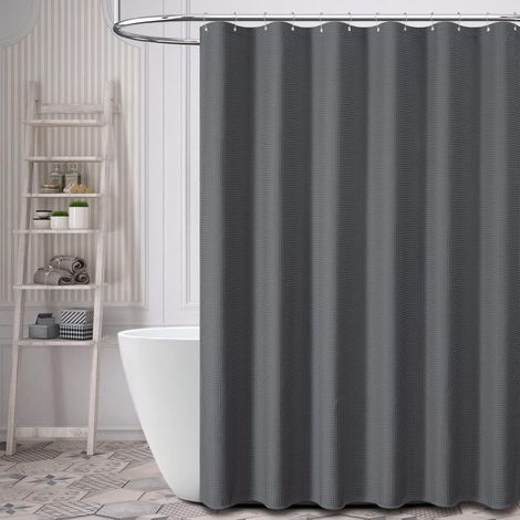 Rideau de douche 180x180 cm, motif gaufré, tissu anti-moisissure et résistant, imperméable, 12 crochets inclus, Gris carbone (1/5)
