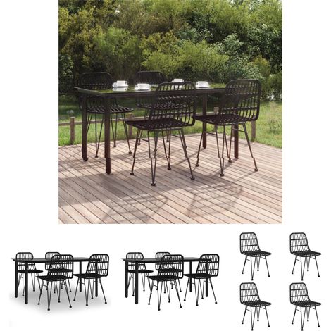 Gartenesszimmer - vidaXL 5-tlg. Garten-Essgruppe Schwarz Poly Rattan - Gartenmöbel Schwarz (1/5)