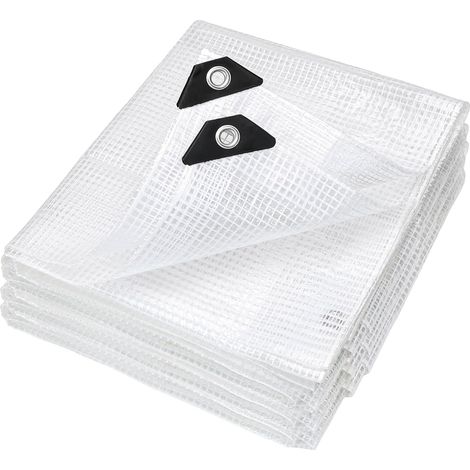 Bâche de protection grillagée - Imperméable - 140 g/m² - Transparente - Avec œillets - Film grillagé indéchirable - Résistant à l'hiver - Pour meubles de jardin, bac à sable, poulailler et (1/5)