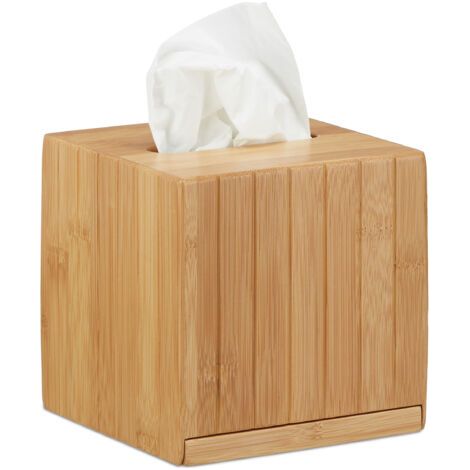 Relaxdays Quadratische Kosmetiktuchbox, Abschminktuchbox, Stoff, Holz, Bambus, H x B x T: 14 x 14 x 14 cm, Natur (1/5)