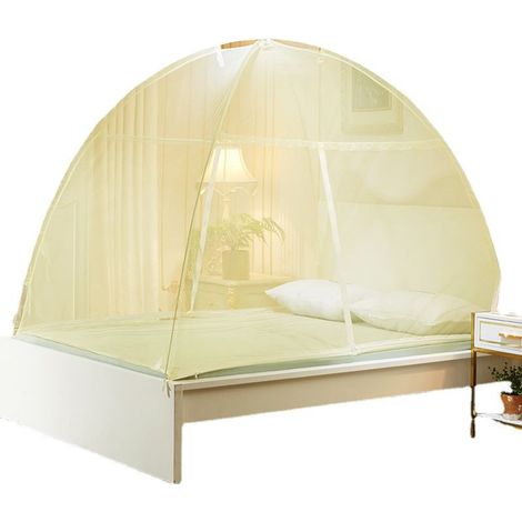 Moustiquaire lit & jardin dôme pop up fermeture zippée jaune 120200cm (1/5)