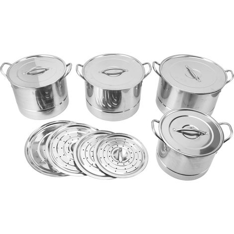 Ensemble de 4 casseroles à soupe en acier inoxydable, ustensiles de cuisine polyvalents pour sauces avec 8 couvercles pour la cuisson à la vapeur, le sauté et le friture. (1/5)
