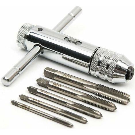 Tarauds à main Tarauds Métrique Tarauds et filières M3 M4 M5 M6 M8 Tarauds Tarauds à fileter avec Porte taraud réversible à cliquet