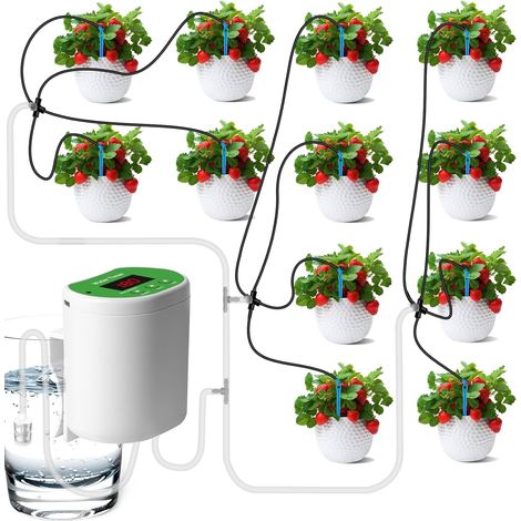 Kit Arrosage Goutte à Goutte Automatique, 12 Buses, Système Irrigation USB Rechargeable avec Écran LED pour Jardin, Balcon, Serre (1/5)