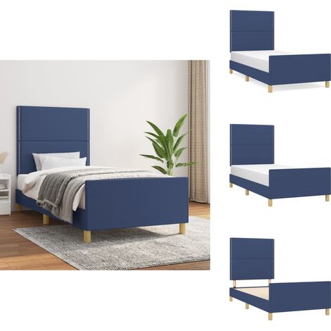Bettgestell ohne Matratze Blau 100x200 cm Stoff - Bettsofa - Holzbettfundament - Lattenrost - Boxspringbett - Doppelbett (1/5)