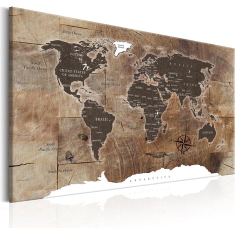 Quadro - World Map: Wooden Mosaic - 120x80 (1/4)