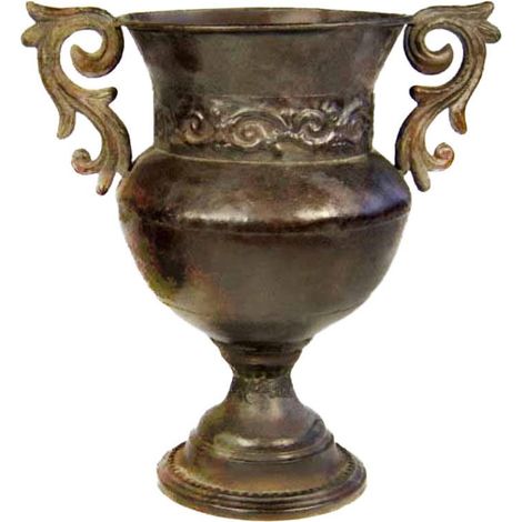 Anfora decorativa in bronzo, realizzata con lavorazione a metallo, dimensioni: 32x28 cm, con manici e motivo forgiato. (1/2)