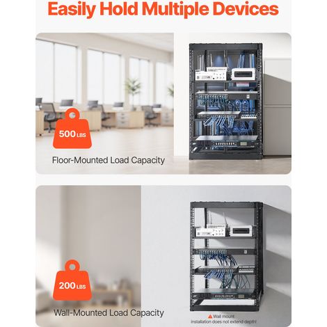 Rack de Serveur à Cadre Ouvert 16U Support de Réseau Autoportant ou Mural, Profondeur 585 mm, avec Étagères Ventilées, Matériel de… (1/5)
