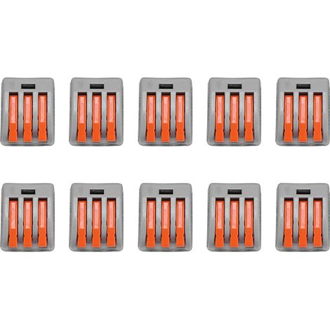 Lot de 10 connecteurs de câble à levier à ressort 3 voies, serre-fils réutilisables à cage métallique.