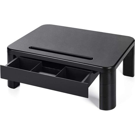 Soporte para monitor ajustable con 3 alturas – Plataforma de 37 x 27 cm – Peso máximo soportado: 20 kg – Material ABS – Almacenamiento integrado en el escritorio (1/5)