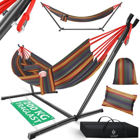KESSER® Hamaca LAGO con armazón Hamaca doble para 2 personas-Armazón estable 200 kg de capacidad de carga Silla colgante XXL doble para interior y exterior Colorido