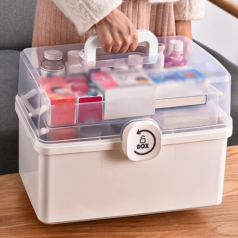 Boîte de Stockage Médical Polyvalente Capacité XL Multi-Niveau Cabinet Blanc Modèle Grande Maison Organisateur avec Couvercle Transparent et Poignée Ergonomique 1 PC Plastique (1/5)