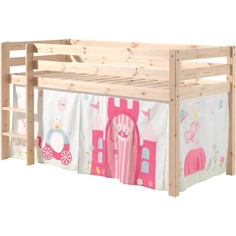 Lit mezzanine 90x200 avec tente princesse pin massif clair Pino (1/3)