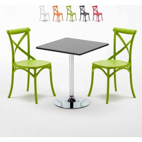 Table carrée noire 70x70cm 2 Chaises Colorées intérieur bar café Vintage Mojito - Vert (1/5)