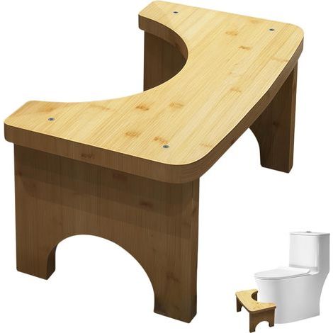 Tabouret WC en bois pour adultes et enfants - 37 x 20 x 17 cm - Ergonomique - Pour une meilleure marche - Antidérapant - Pour salle de bain - Bois (1/5)