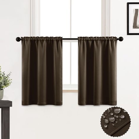 Rideaux Marron de 90 cm de Long pour fenêtre de Douche et Salle de Bain, 2 Panneaux occultants imperméables avec Passe-Tringle pour Cuisine, café (1/5)