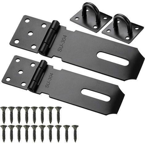 Moraillon de Porte Cadenas, 2pcs Fermoir de Loquet Porte Exterieur, 4 et 5 Pouces Acier Inoxydable Moraillon de Verrou Porte Exterieur avec Vis pour Placard Garage Fermeture Porte(Noir) (1/5)