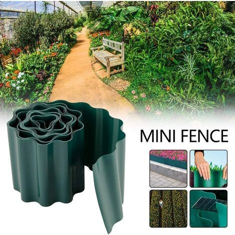 Bordure de pelouse en plastique, 1 rouleau de 15 cm x 9 m, en PVC souple, vert, pour jardin, jardin, clôture, jardin, pelouse (9 m x 15 cm) (1/5)