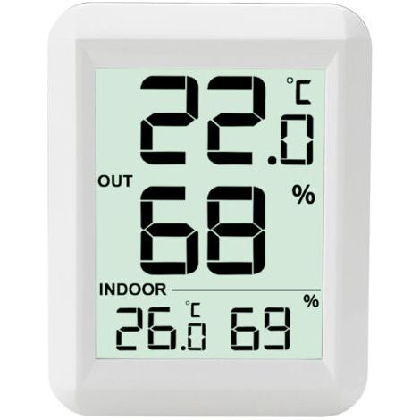 Sollbry Thermomètre Intérieur et Extérieur - Thermomètre Hygrometre Numérique avec Grand Ecran LCD - Thermomètre Connecté avec Capteur Extérieure sans Fil - pour Bureau/Maison/Chambre(blanc,67.52cm) (1/4)