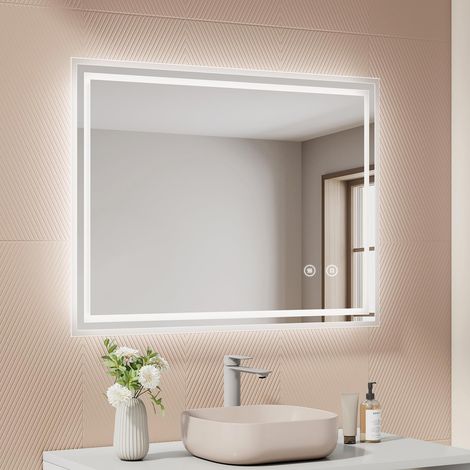 Miroir Salle de Bain avec Éclairage 90x70 cm, Anti-Buée, Mémoire (1/5)