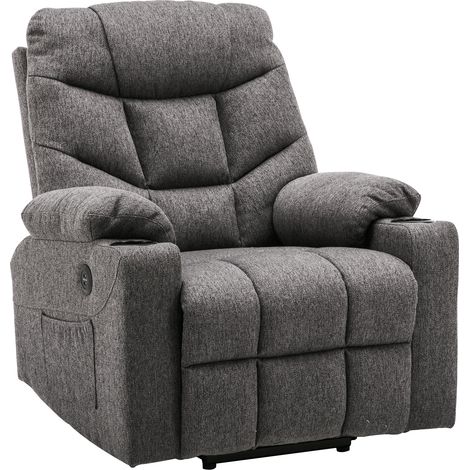 M MCombo Elektrischer Aufstehhilfe Fernsehsessel Relaxsessel USB, Stoff Grau, 7286