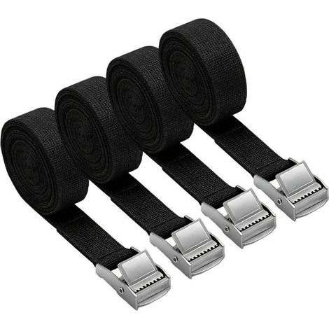 4er Set Spanngurte mit Klemmschloss, 2m x 20mm, bis 150kg, Schwarz