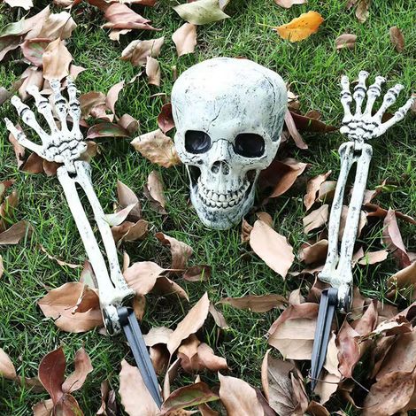 Halloween-Teile, Skelett-Dekoration, gruselige Halloween-Dekoration, Hände und Totenkopf-Gartenpfähle für Tür-Grabstein im Freien