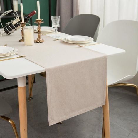 Chemin de Table, Chemin de Table à Manger Imperméable et Antitache, Imitation Lin beige - Rectangulaire 40x180 cm (1/5)