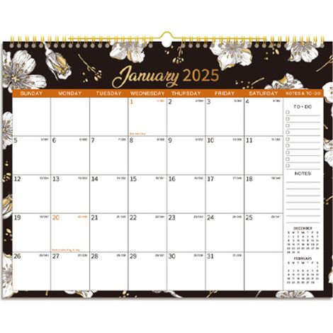 Calendrier mural 2025 12 mois suspendu avec grands blocs d'écriture adapté pour planificateur quotidien, mensuel, liste de choses à faire, agenda, organiseur de programme design floral - 14.6x11.3in t (1/5)