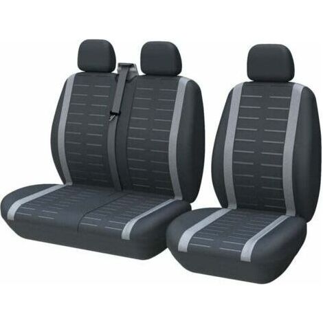 Housse Siege Voiture Couvre Universal Fit La Plupart des Camions Camionnette Bus Siège Avant 1 + 2 (3 Places) Housses de Sieges Universelles Housse Couverture Jeu Complet en Tissu Lavable Gris (1/4)