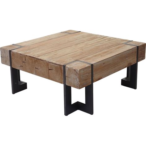 [NUNCA USADO] Mesa de centro HHG-887, mesa de salón, madera de abeto maciza rústica certificada MVG, color natural 60x60cm