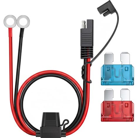 Connecteur SAE, 0.6 m, Noir et Rouge, pour Chargeur Batterie Moto et Voiture, Câble Batterie Voiture 12V 30A avec Joint Torique, Chargeur Rapide Moto et Voiture, Câble SAE (1/5)