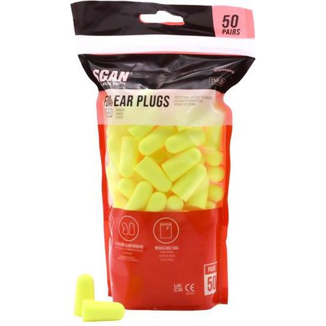 Scan Foam Ear Plugs - 50 Pairs, SNR 38dB, Polymer Foam, Reseal...