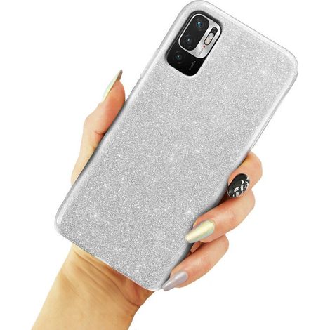 Custodia glitterata per Xiaomi Redmi Note 10 5G, argento (1/3)