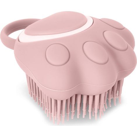 LAN Hunde- und Katzenbadbürstenkamm, Silikon-Welpenpflegebürste, weiche Haustierreinigungs- und Massagebürste, Shampoo-Spender für wohltuende Massagewäsche (rosa Pfotenform) (1/5)