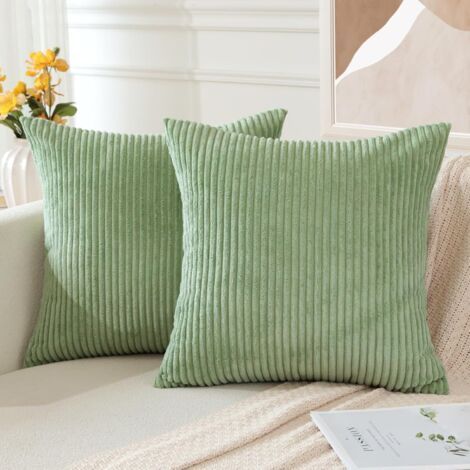 Lot de 2 Housses de coussin, velours côtelé, décoratives, pour canapé/canapé/salon, 50 x 50 cm, vert haricot (1/5)