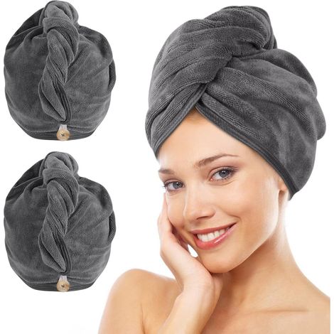 KinHwa Turban Handtuch XL Mikrofaser Haarturban Haartuch 30x70cm 2er-Pack Grau (1/5)
