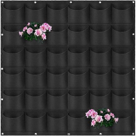 Sac de culture mural, sac de plantation suspendu, pot de fleurs mural extérieur, sac de culture mural vertical en feutre (noir) (1/5)