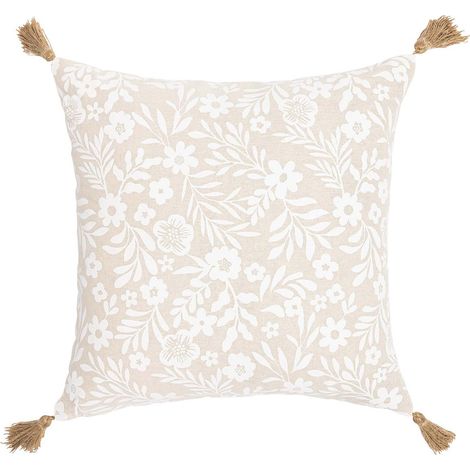 Coussin Déco à Pompons "Angie" 45x45cm Naturel (1/5)