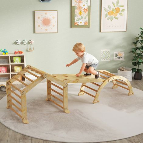Structure d'escalade d'intérieur 9 en 1, avec rampe, toboggan, échelle et tableau noir, pour les tout-petits, en bois. (1/5)
