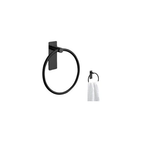 Porte-serviettes sans perçage, anneau porte-serviettes noir, sans perçage, pour cuisine et salle de bain, autocollant, en acier inoxydable (1/5)