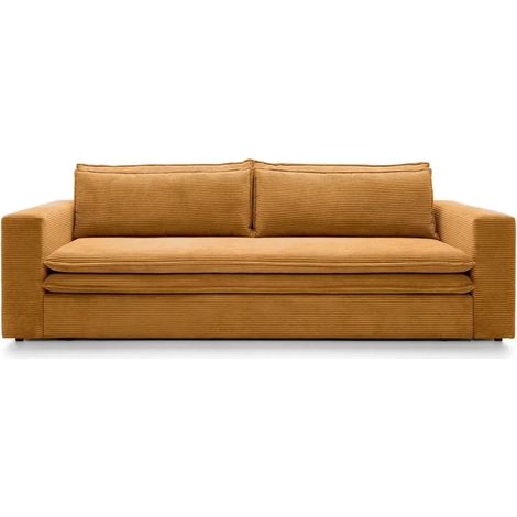 OSCAR PLUS - Canapé droit convertible velours côtelé 3 places Moutarde (1/5)