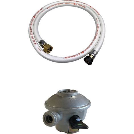 Kit Tuyau flexible de gaz 1.5 m à embouts mécaniques + Détendeur Quick-on Ø27mm - Propane 37mbar 1.5kg/h. raccord rapide – Normes NF (1/2)
