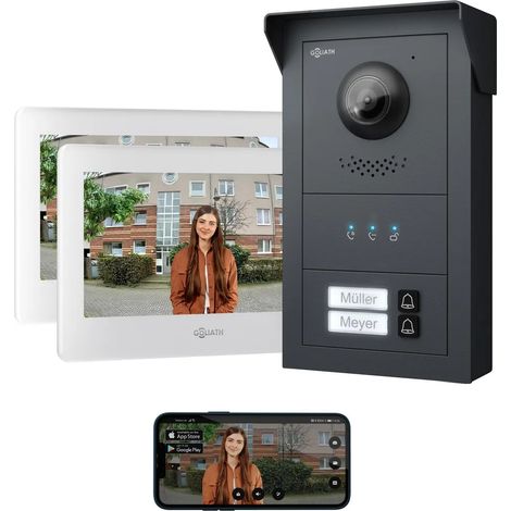GOLIATH Basic 2-Draht BUS Türsprechanlage  FullHD  App  150°  2 Fam  Anthrazit/Weiß  Aufputz