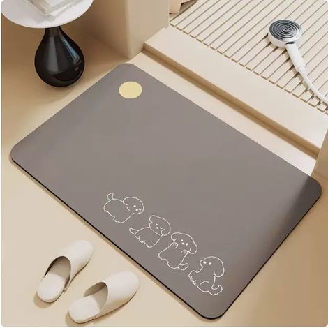 Tapis de bain, gris, 4060cm, terre de diatomées, très absorbant, antidérapant, tapis d'entrée, paillasson. (1/5)