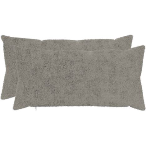 Filiyano-Housses de coussin HEERLEN (lot de 2) Gris clair 40 x 70 cm Fausse fourrure de lapin (1/5)