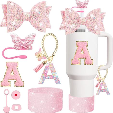 Zubehör für Isolierbecher – 8-teiliges Set – DIY-Trinkbecherzubehör – 1,2-Liter- und 900-ml-Isolierbecher mit Henkeln – rosa (1/4)